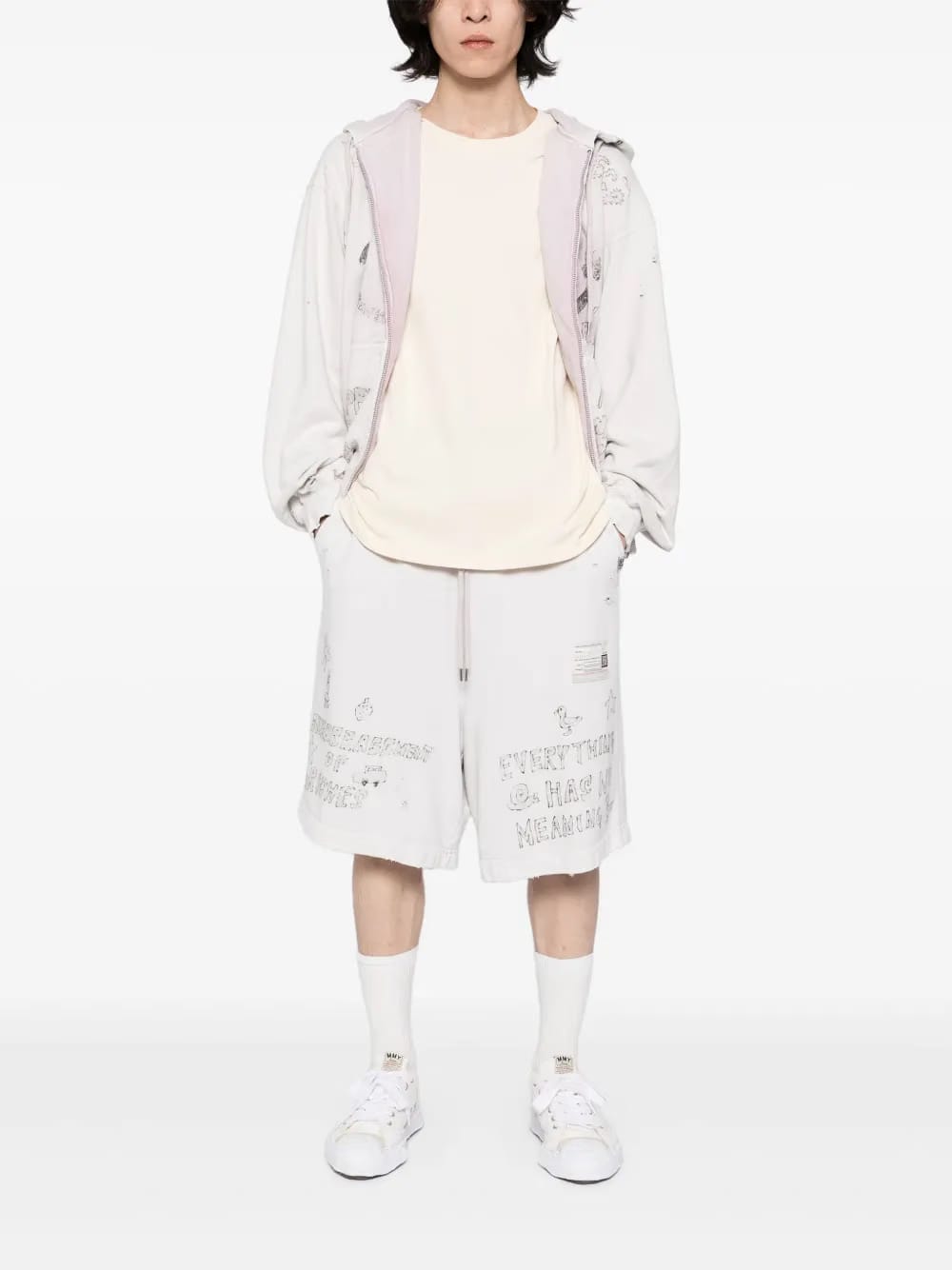 bleached graffiti-print shorts