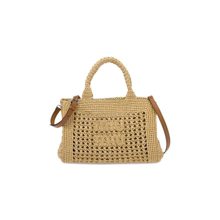 Miu Miu Crochet Top Handle Bag Natural
