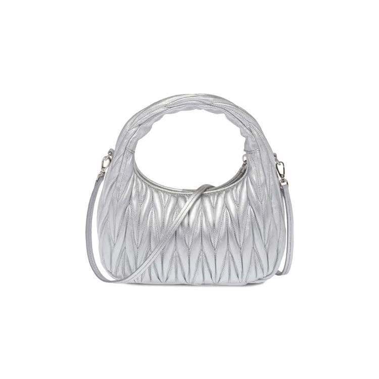 Miu Miu Matelassé Nappa Leather Hobo Mini Bag Argento