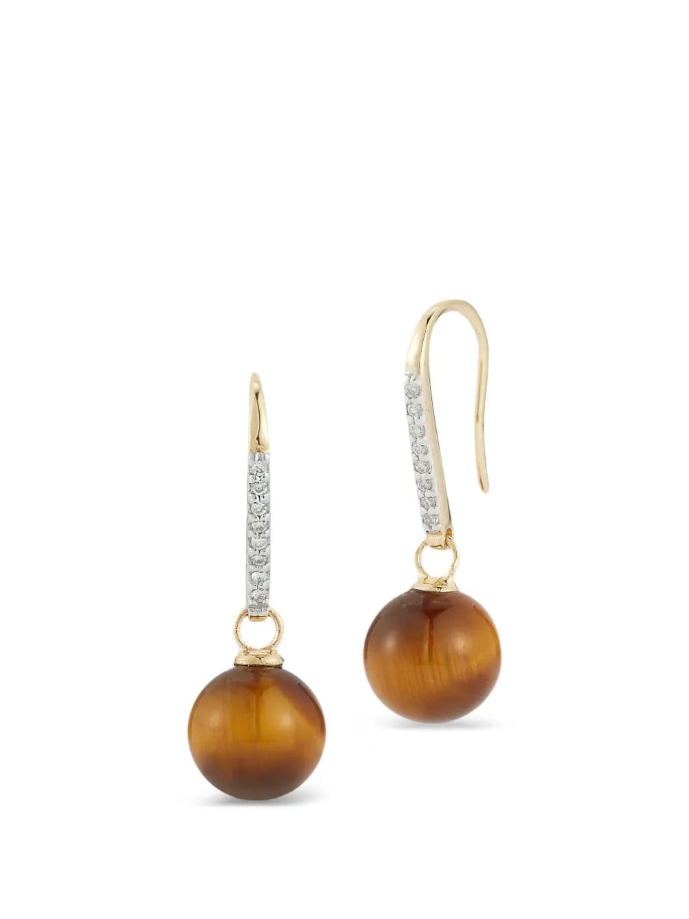 14kt yellow gold tiger eye and diamond drop earrings