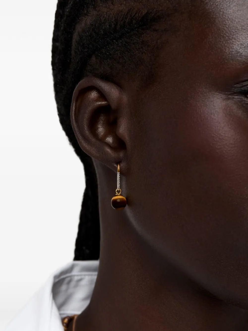 14kt yellow gold tiger eye and diamond drop earrings
