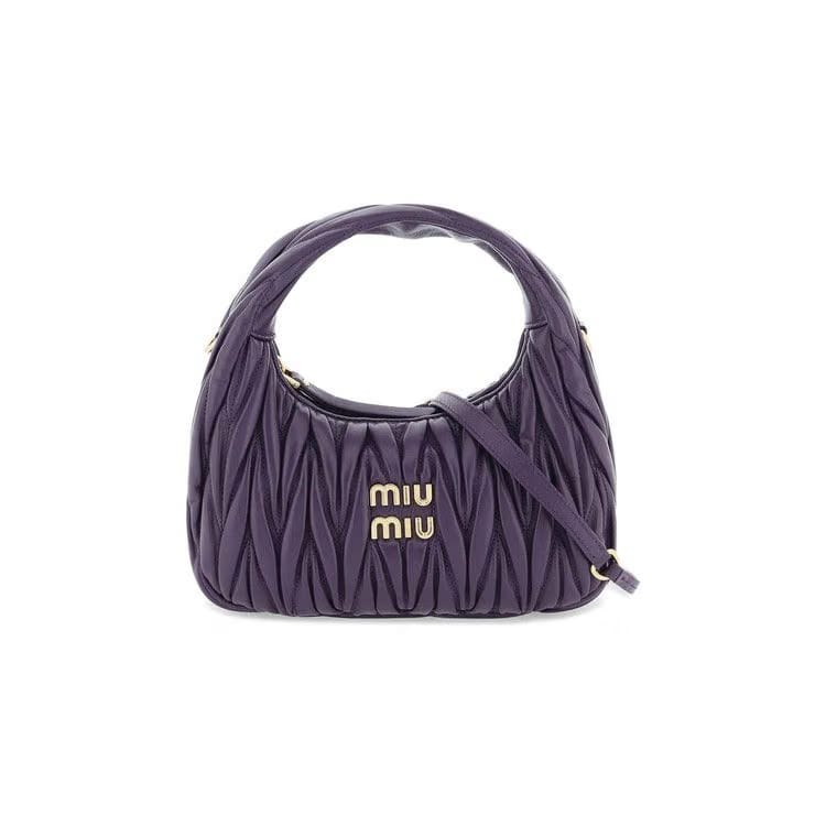 Miu Miu Wander Matelassé Nappa Leather Hobo Bag Violet