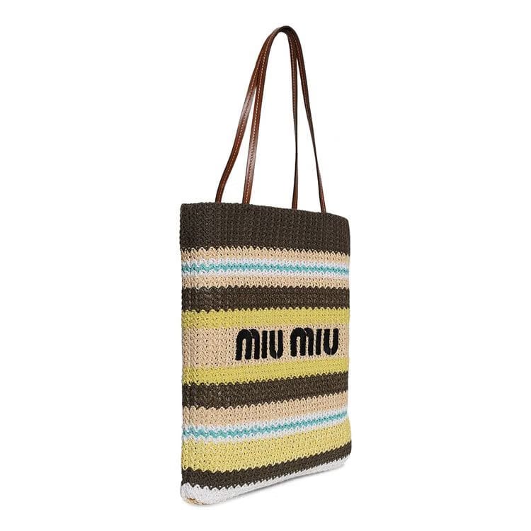 Miu Miu Raffia-Effect Woven Tote Bag Tundra/Lemon Yellow/Natural