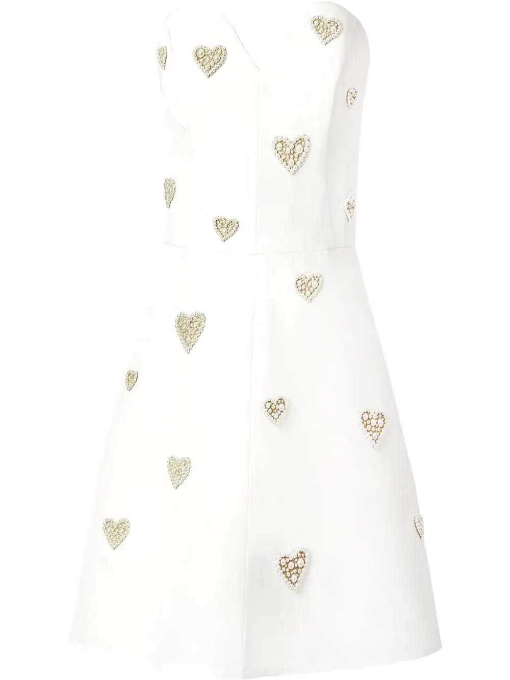pearl-embellished strapless silk dress