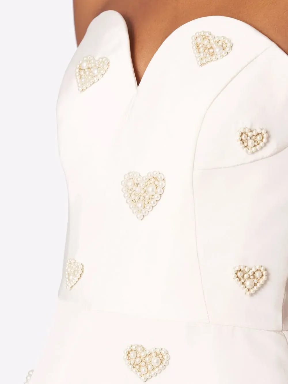 pearl-embellished strapless silk dress