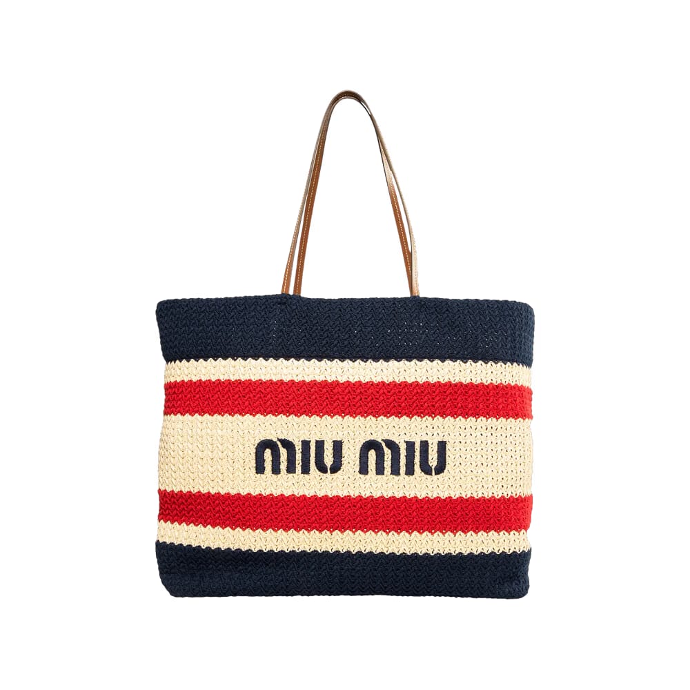 Miu Miu Striped Rafia Tote Bag Red/Blue