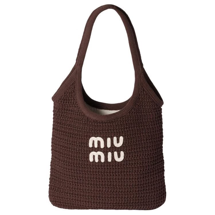 Miu Miu Woven Shopping Bag Cocoa/Chalk