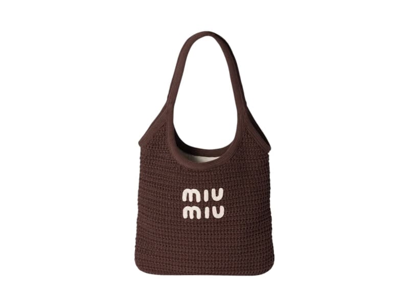 Miu Miu Woven Shopping Bag Cocoa/Chalk