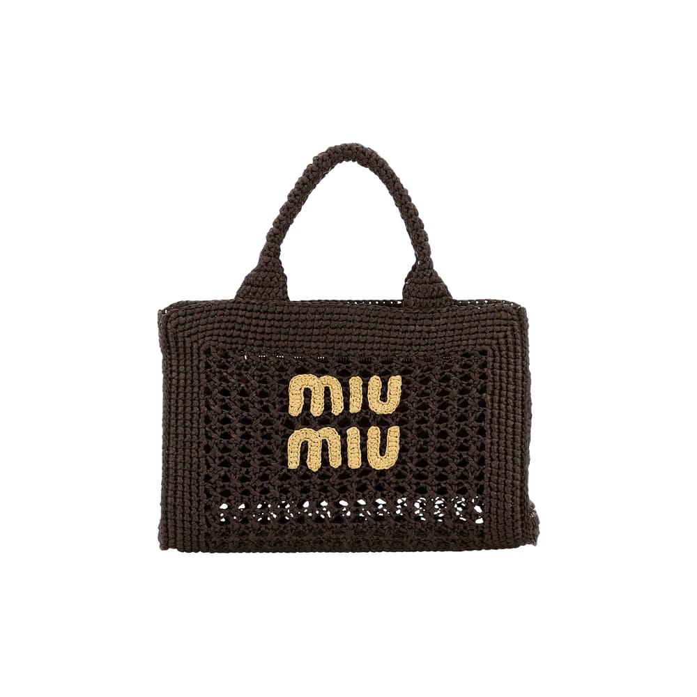 Miu Miu Raffia-Effect Woven Handbag Cacao/Natural