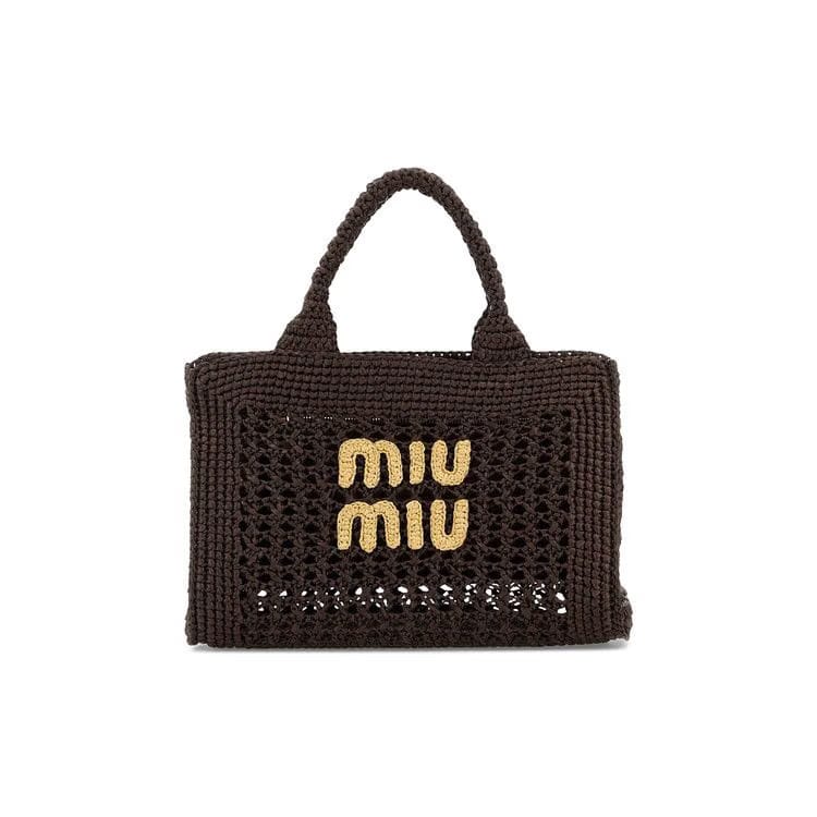 Miu Miu Raffia-Effect Woven Handbag Cacao/Natural