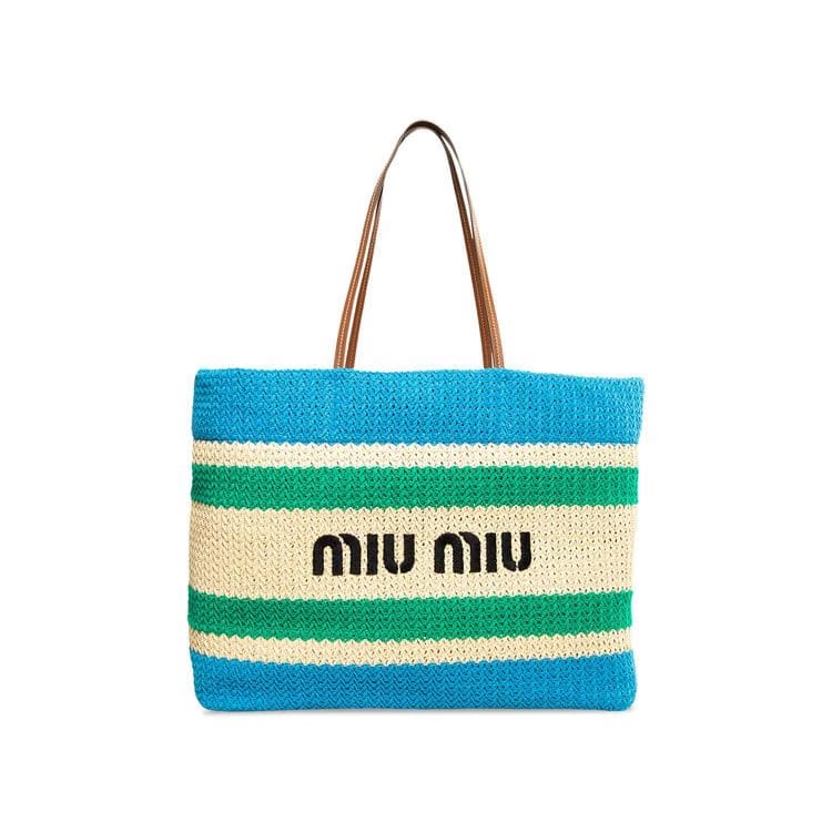 Miu Miu Striped Rafia Tote Bag Green/Blue
