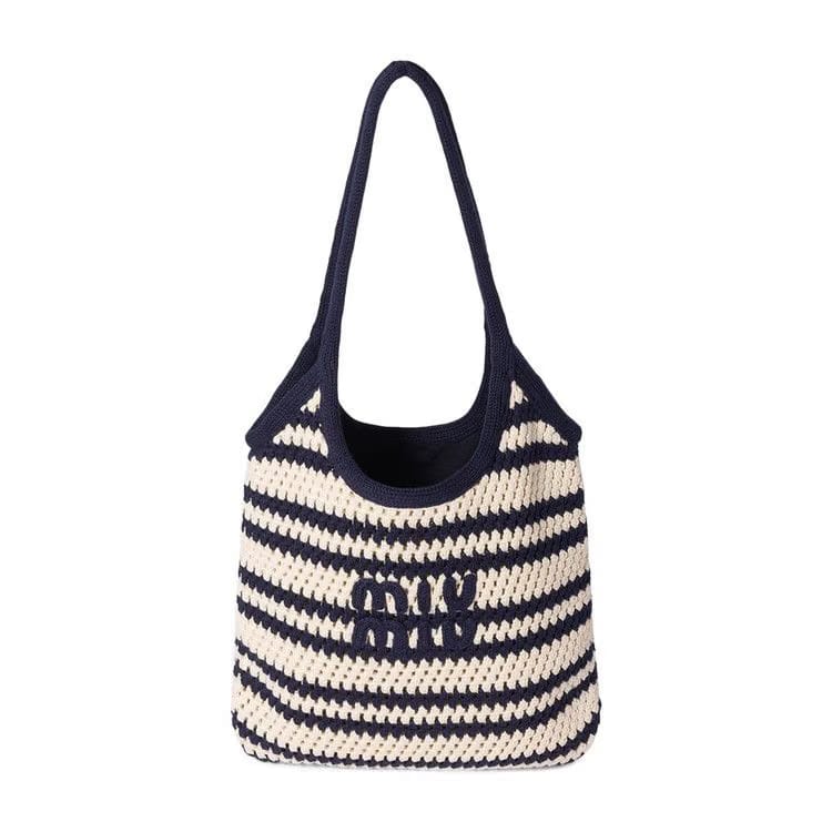 Miu Miu Crochet Cotton Tote Bag Blue/Bianco
