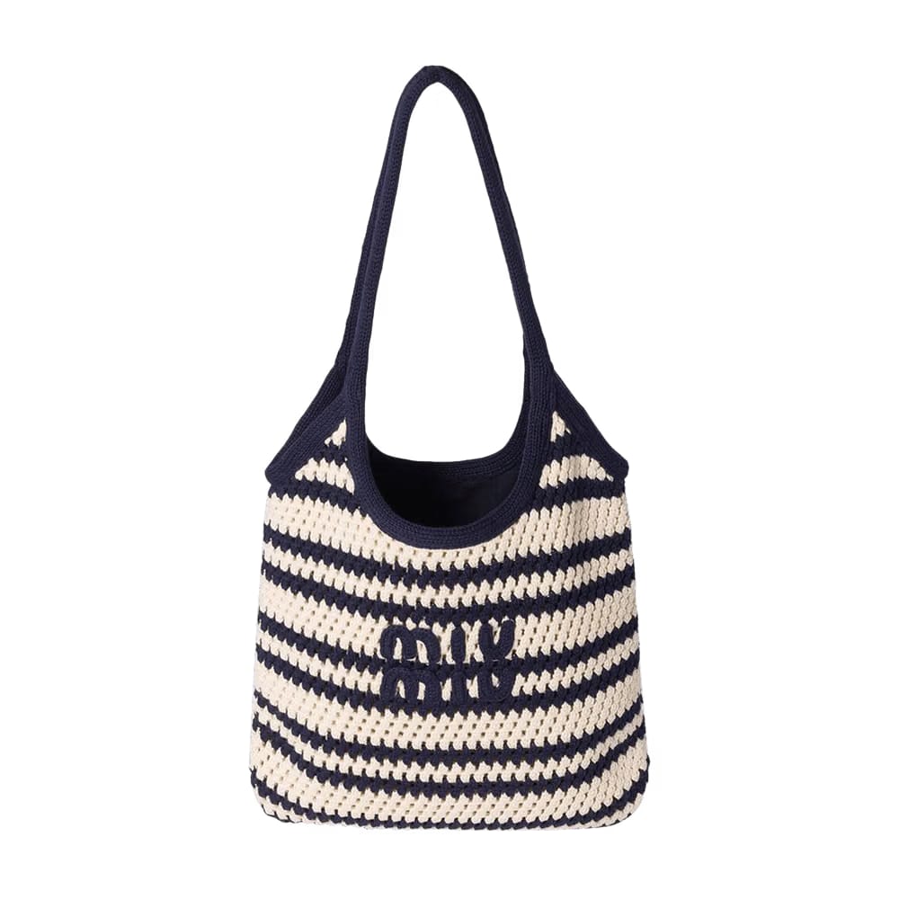 Miu Miu Crochet Cotton Tote Bag Blue/Bianco