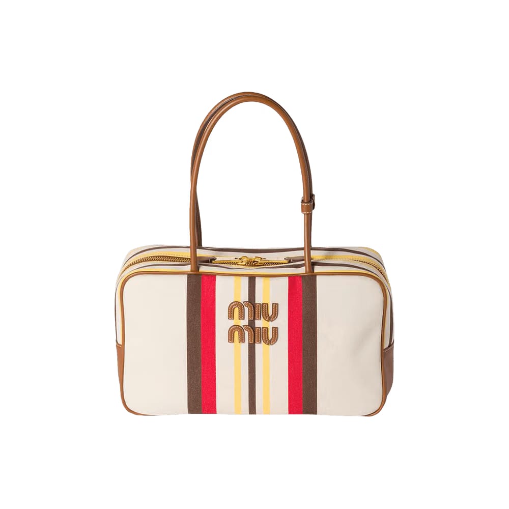 Miu Miu Beau Canvas And Leather Bag Naturale/Moro