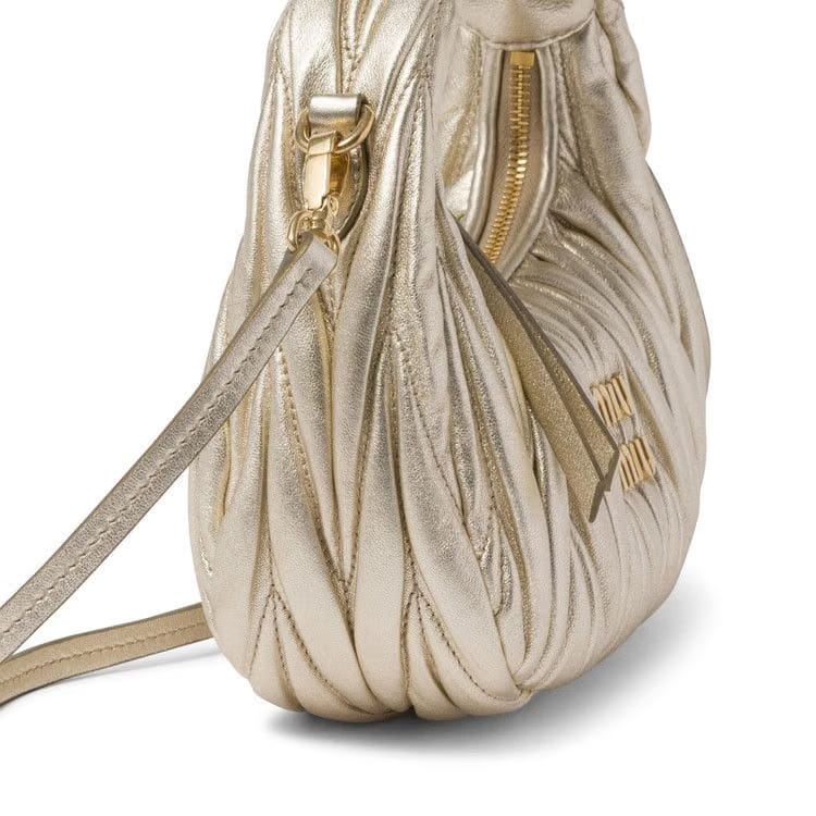 Miu Miu Wander Matelassé Nappa Leather Hobo Mini-Bag Pyrite