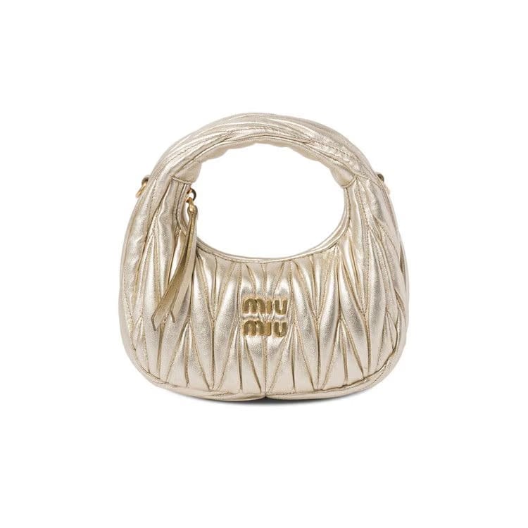 Miu Miu Wander Matelassé Nappa Leather Hobo Mini-Bag Pyrite