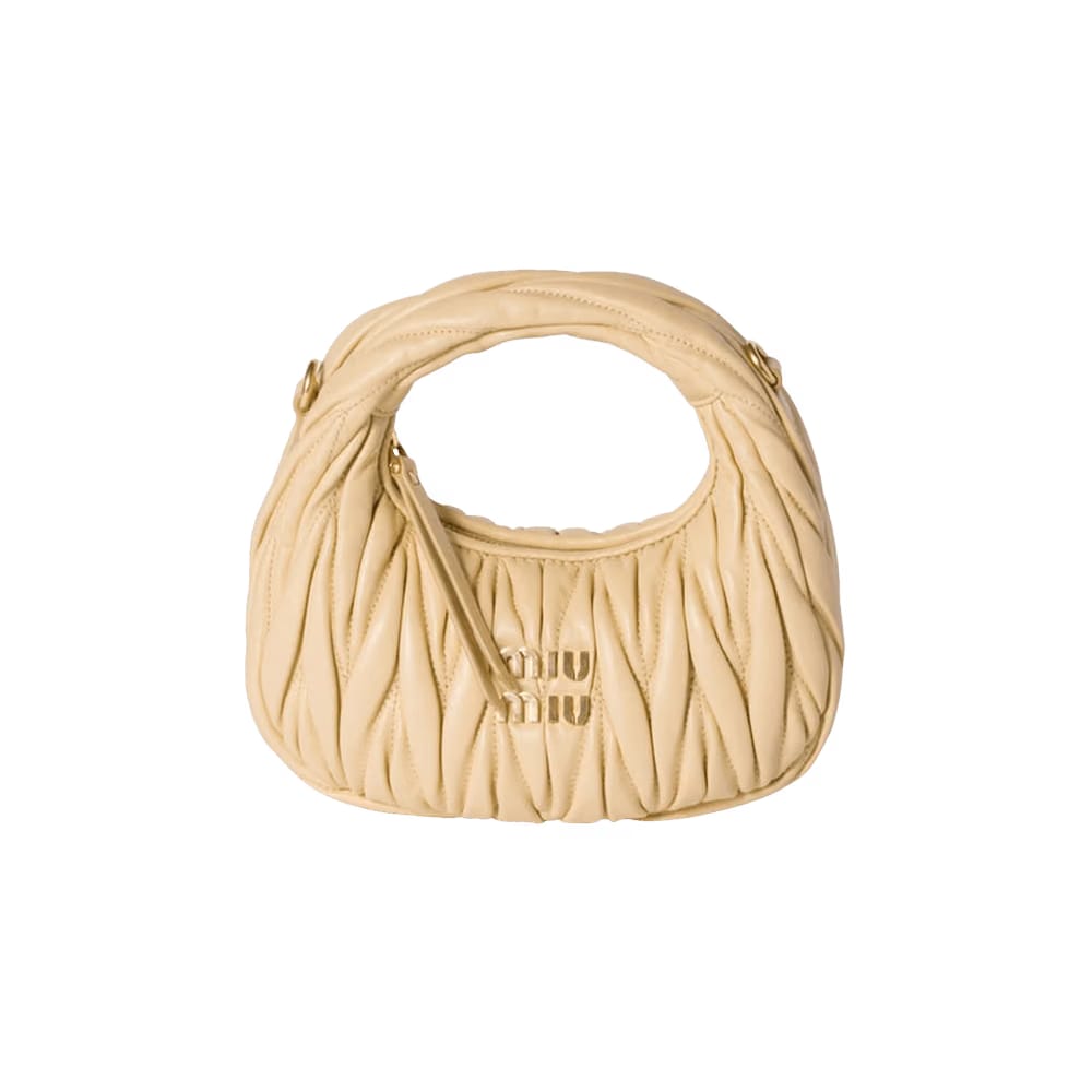 Miu Miu Wander Matelassé Nappa Leather Hobo Mini Bag Soia