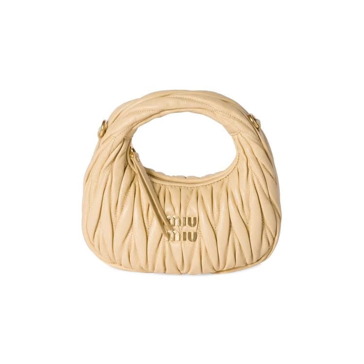 Miu Miu Wander Matelassé Nappa Leather Hobo Mini Bag Soia