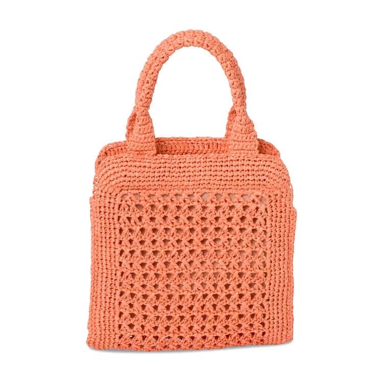 Miu Miu Raffia Effect Crochet Fabric Tote Bag Tulip/Cognac