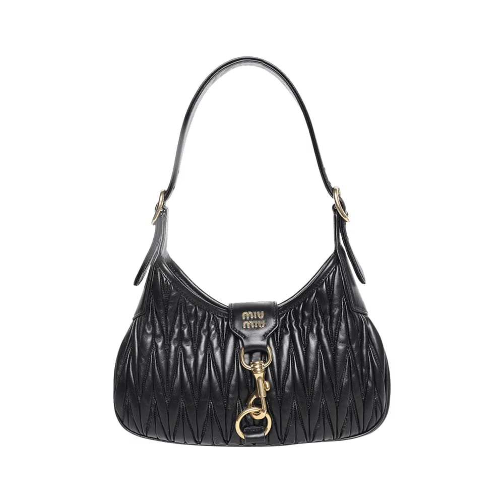 Miu Miu Madras Leather Hobo Bag Black
