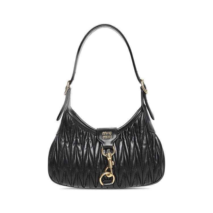 Miu Miu Madras Leather Hobo Bag Black