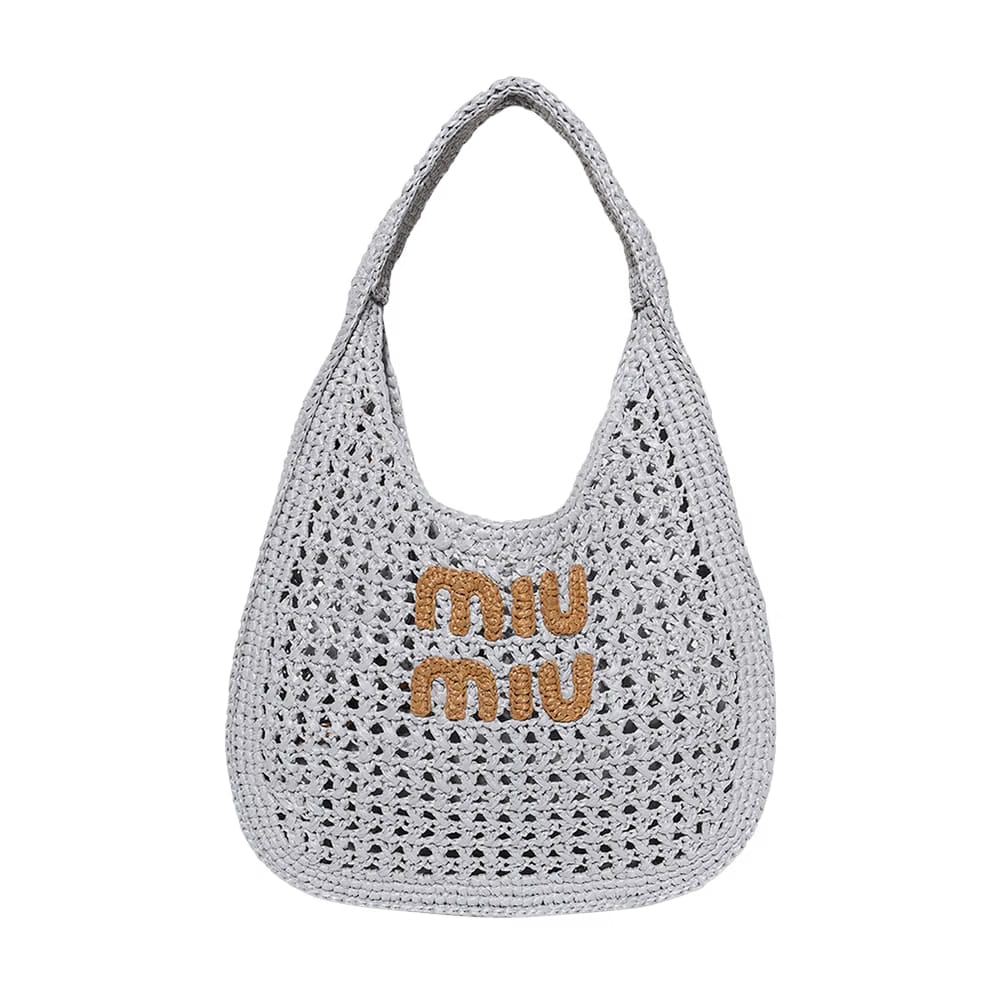 Miu Miu Raffia-Effect Woven Hobo Bag Pearl/Caramel