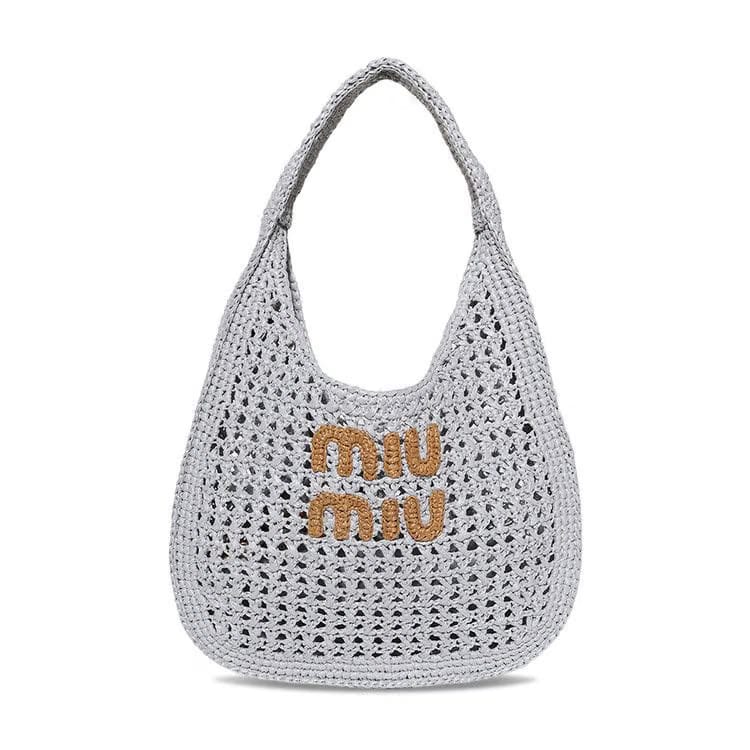 Miu Miu Raffia-Effect Woven Hobo Bag Pearl/Caramel
