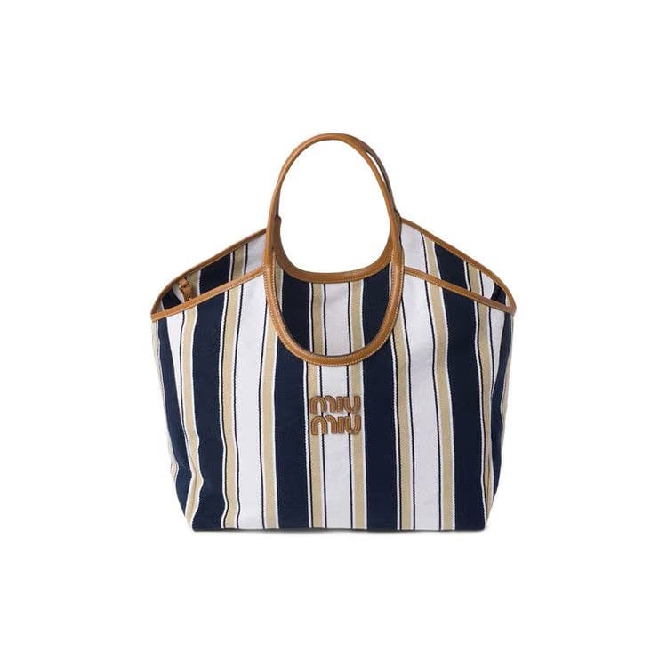 Miu Miu Ivy Canneté Fabric Bag Blue/Sand Ivy