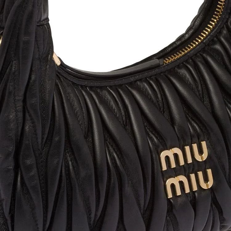 Miu Miu Wander Matelassé Mini Hobo Bag Black