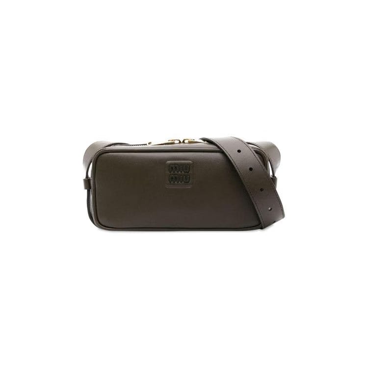 Miu Miu Logo Plaque Leather Shoulder Bag Military Green