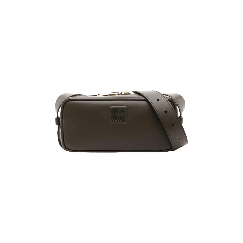 Miu Miu Logo Plaque Leather Shoulder Bag Military Green