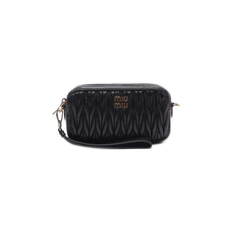 Miu Miu Logo Detailed Zipped Clutch Bag Black