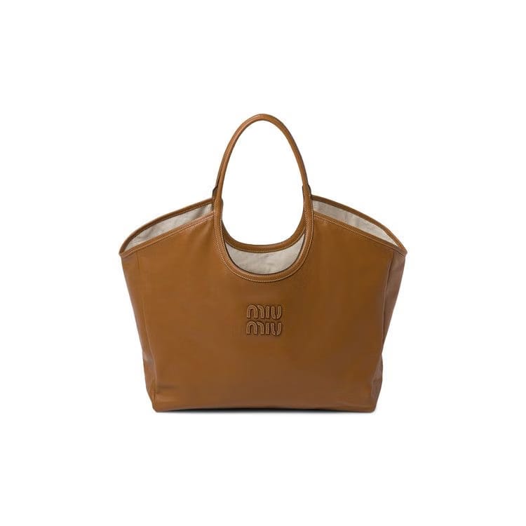 Miu Miu Ivy Leather Shopping Bag Cognac