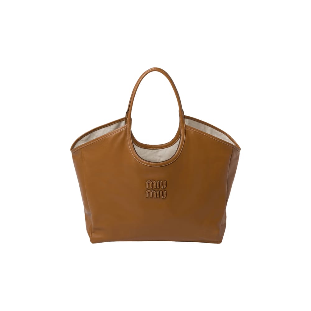 Miu Miu Ivy Leather Shopping Bag Cognac
