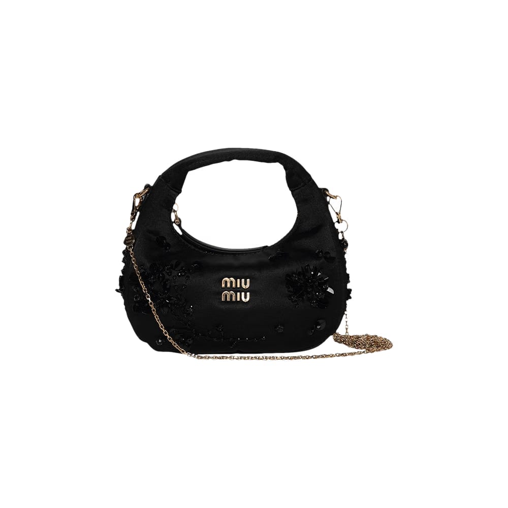 Miu Miu Embroidered Duchesse Mini Bag Black