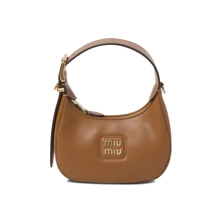 Miu Miu Wander Matelassé Nappa Leather Mini Hobo Bag Caramel