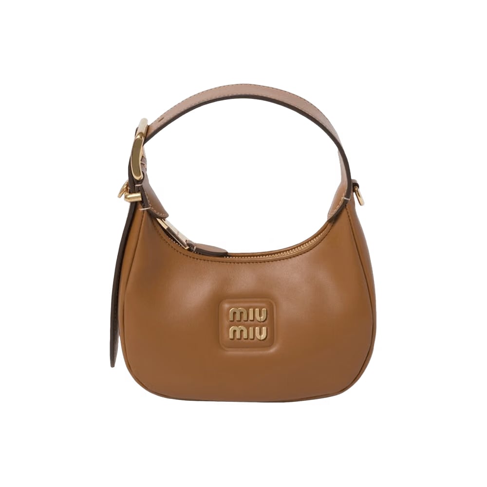 Miu Miu Wander Matelassé Nappa Leather Mini Hobo Bag Caramel