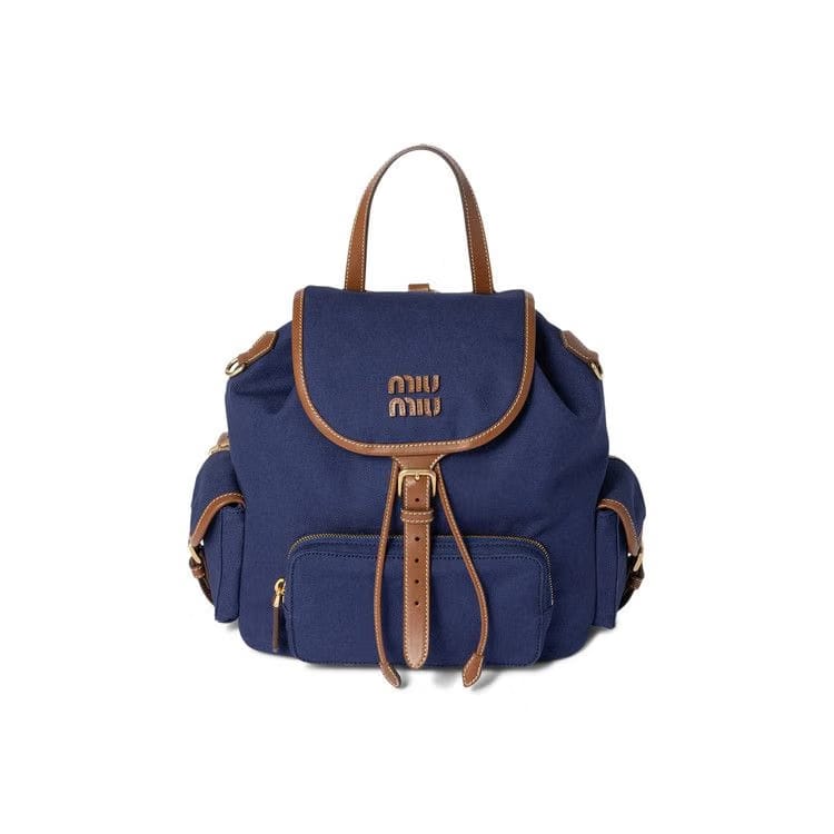 Miu Miu Canvas Backpack Cornflower Blue/Brandy