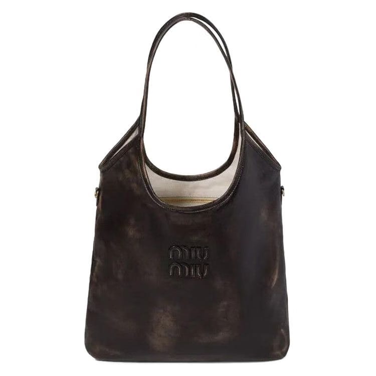 Miu Miu Nappa Old Shopping Handbag Sand/Coffee