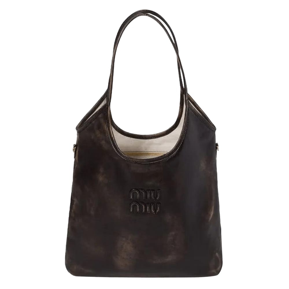 Miu Miu Nappa Old Shopping Handbag Sand/Coffee