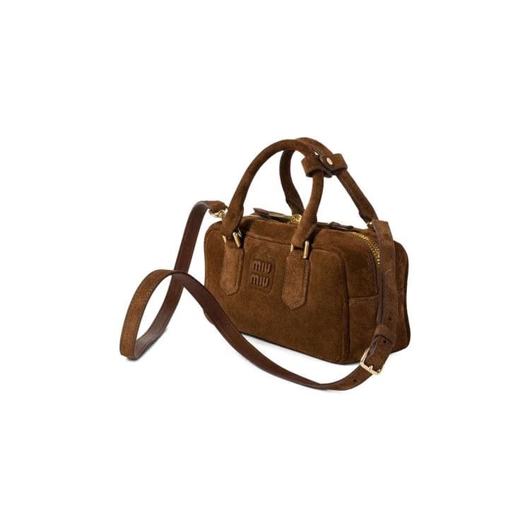 Miu Miu Arcadie Suede Top Handle Bag Cocoa Brown