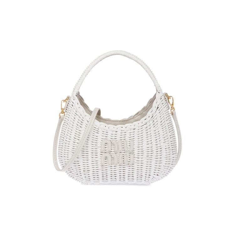 Miu Miu Wander Wicker Hobo Bag White