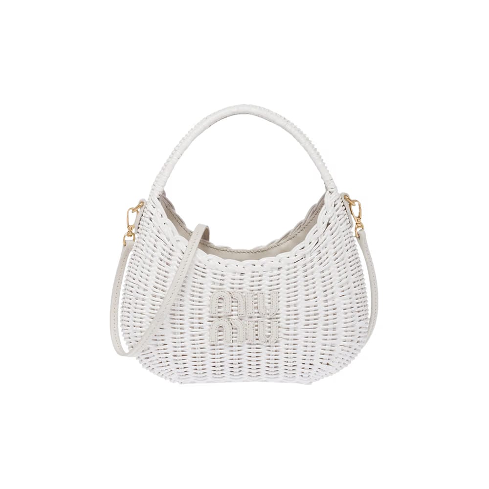 Miu Miu Wander Wicker Hobo Bag White