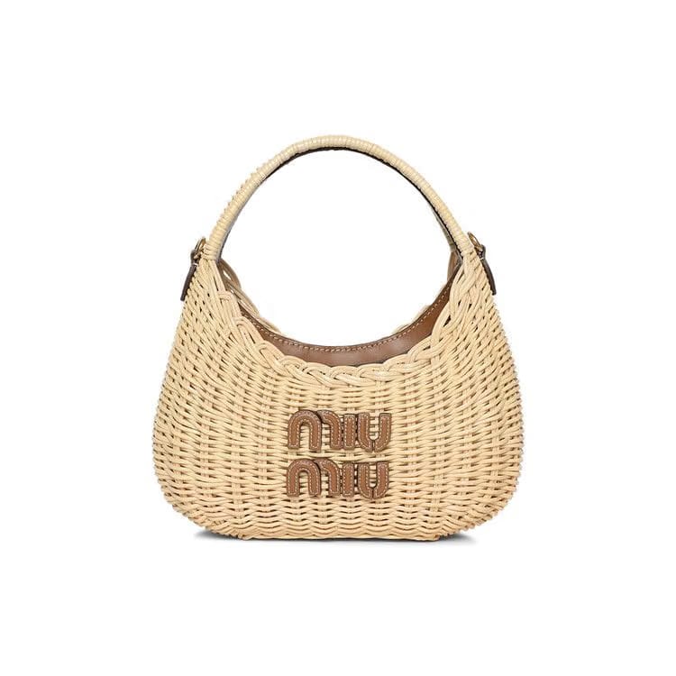 Miu Miu Wander Wicker Handbag Natural/Caramel