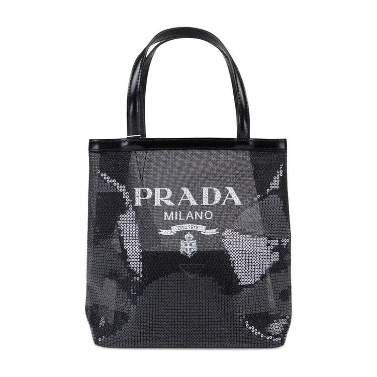 Prada Logo Mesh Tote Bag Black