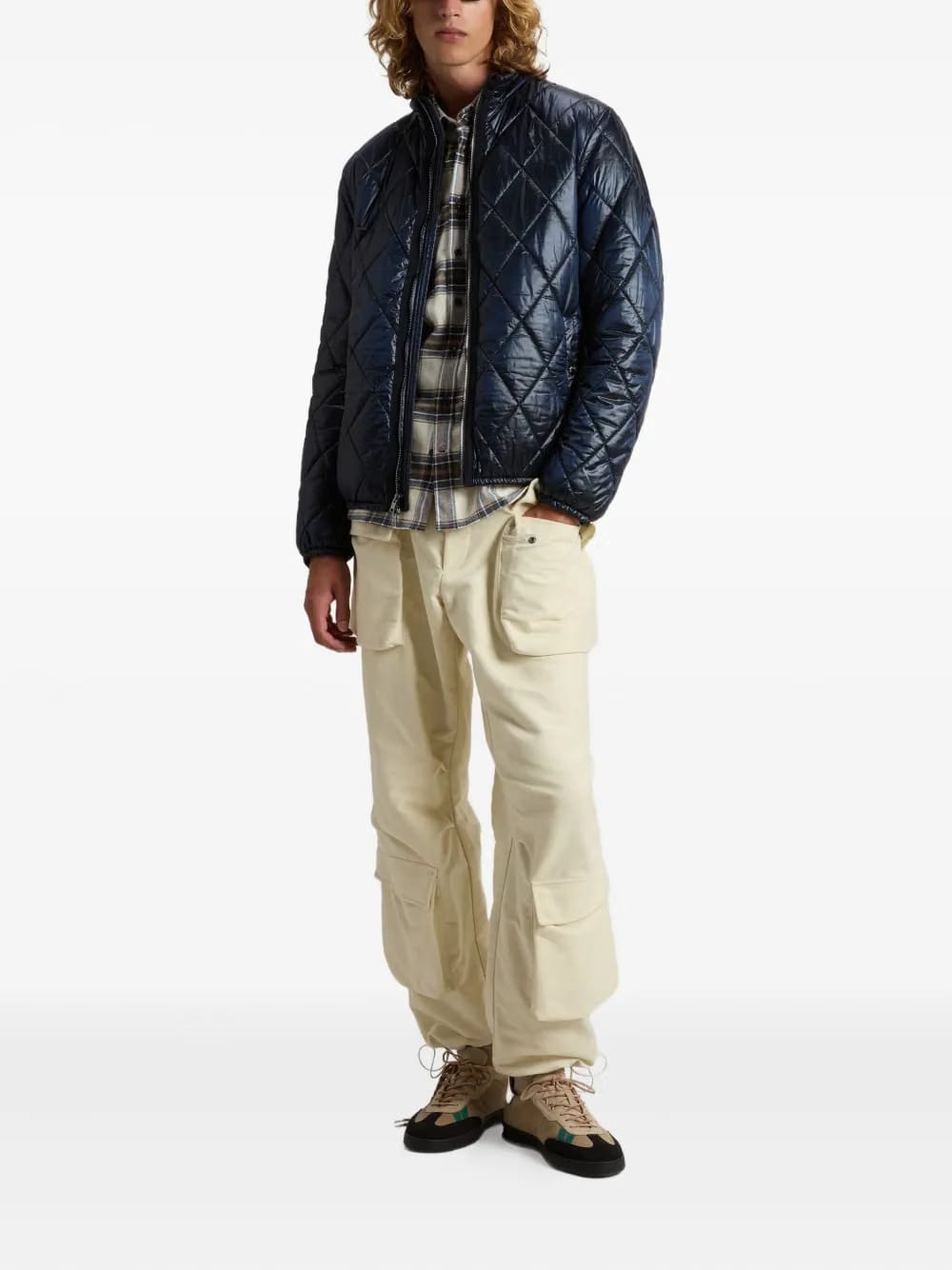 diamond-quilted zip-front jacket