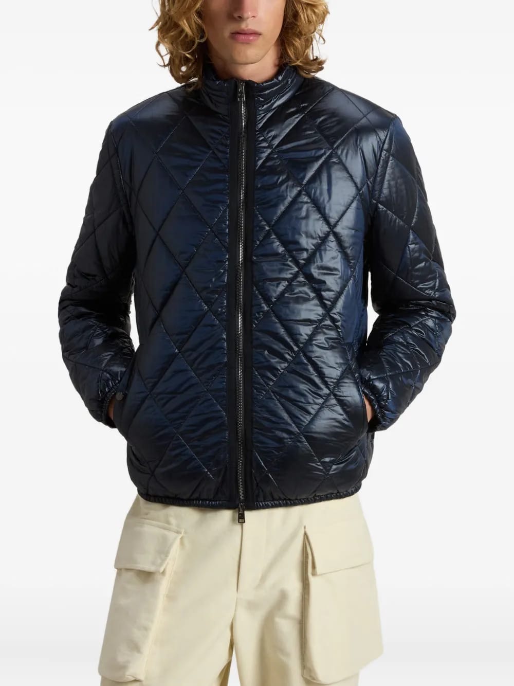 diamond-quilted zip-front jacket