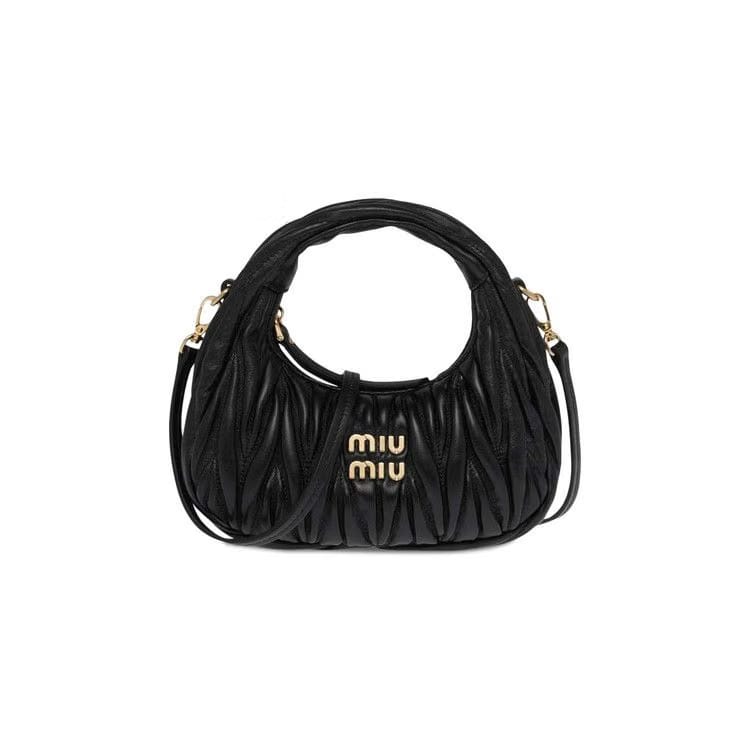 Miu Miu Matelassé Nappa Leather Hobo Mini Bag Black