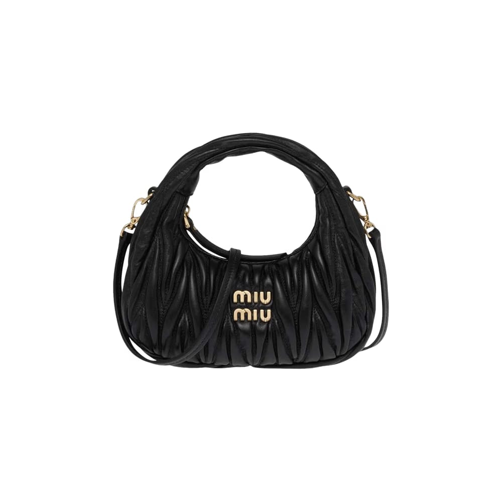 Miu Miu Matelassé Nappa Leather Hobo Mini Bag Black