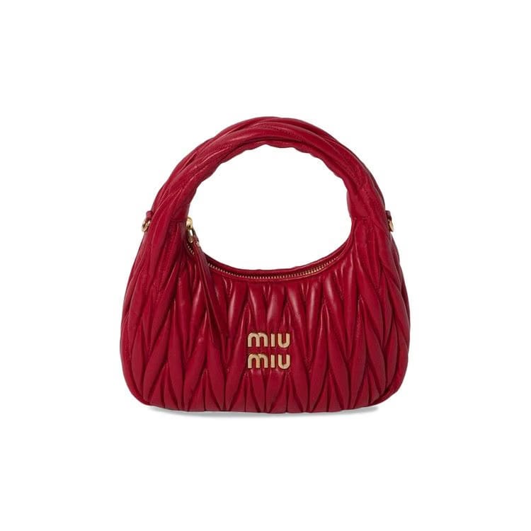 Miu Miu Wander Matelassé Nappa Leather Hobo Bag Red